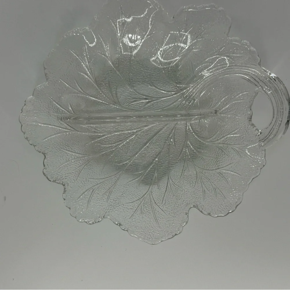 Vintage Indiana Glass, Pebble Leaf-Shaped Clear Glass Relish Dish - Picture 3 of 6